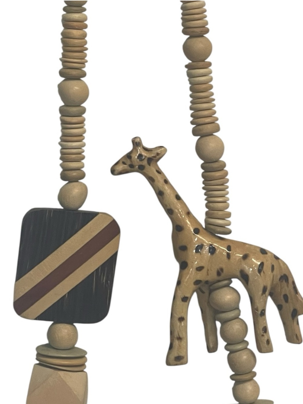 Handmade Vintage Safari Giraffe Wooden Bead Statement Necklace Boho Tribal